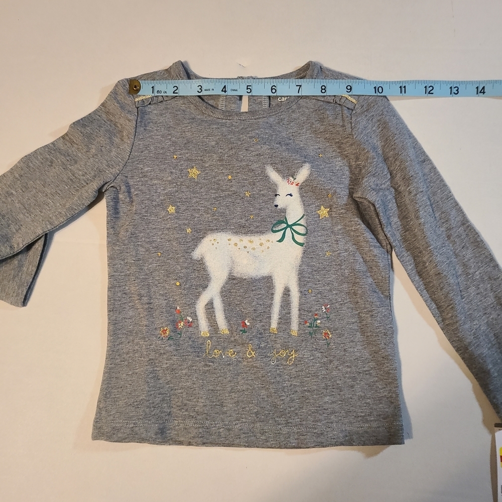 Carters Cute Festive Girls Reindeer Shirt With Glitter NWT Size 3/3T - Picture 5 of 10
